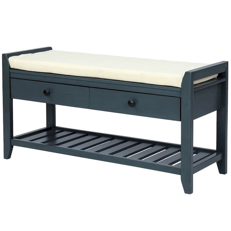 Banc de rangement multifonction avec porte-chaussures, siège rembourré et tiroirs