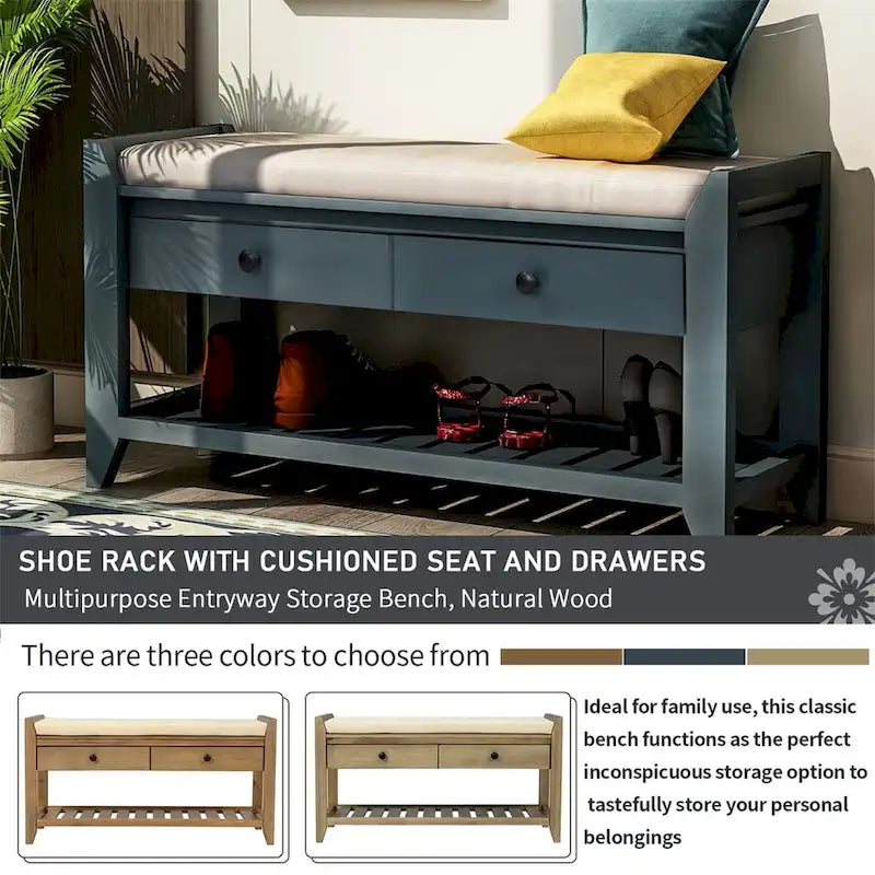 Banc de rangement multifonction avec porte-chaussures, siège rembourré et tiroirs