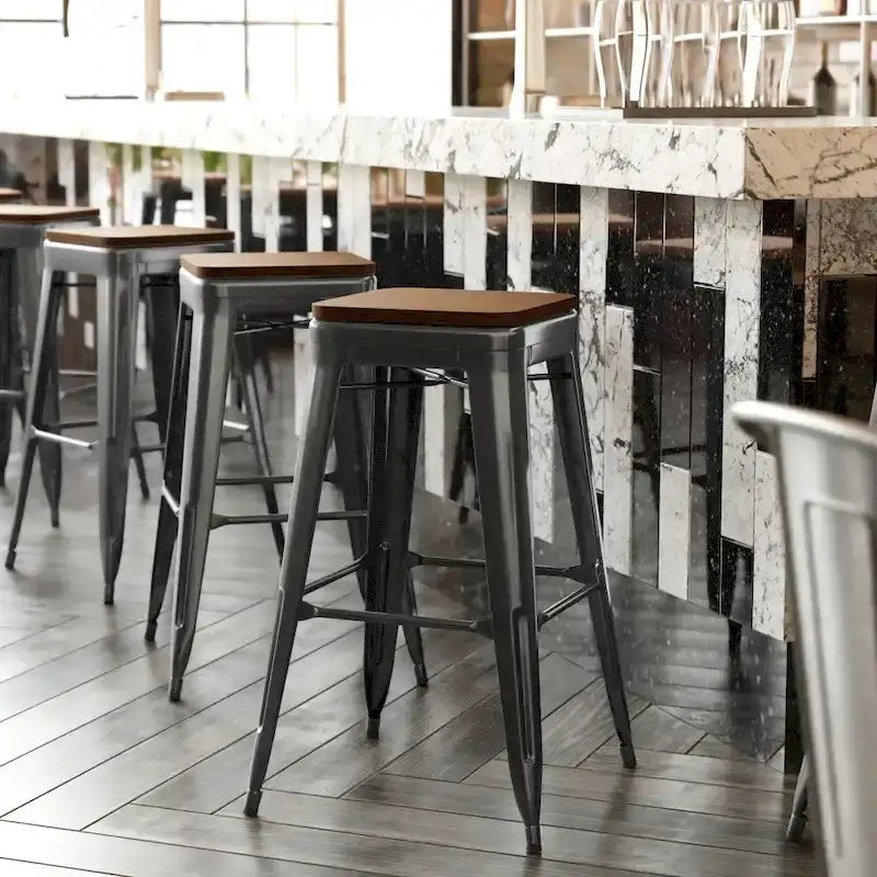 Tabouret de bar sans dossier intérieur/extérieur avec assise en résine de polyéthylène