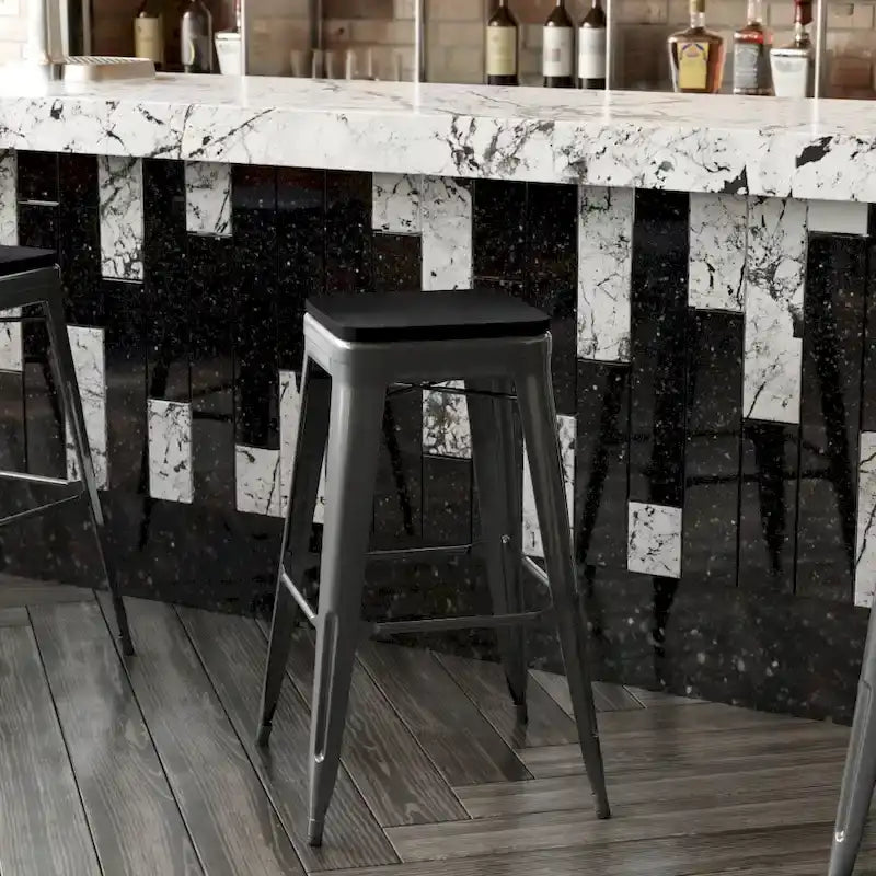 Tabouret de bar sans dossier intérieur/extérieur avec assise en résine de polyéthylène