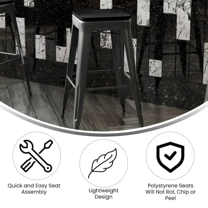Tabouret de bar sans dossier intérieur/extérieur avec assise en résine de polyéthylène