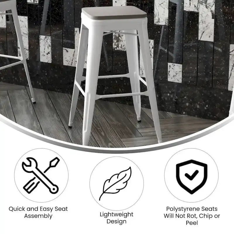 Tabouret de bar sans dossier intérieur/extérieur avec assise en résine de polyéthylène