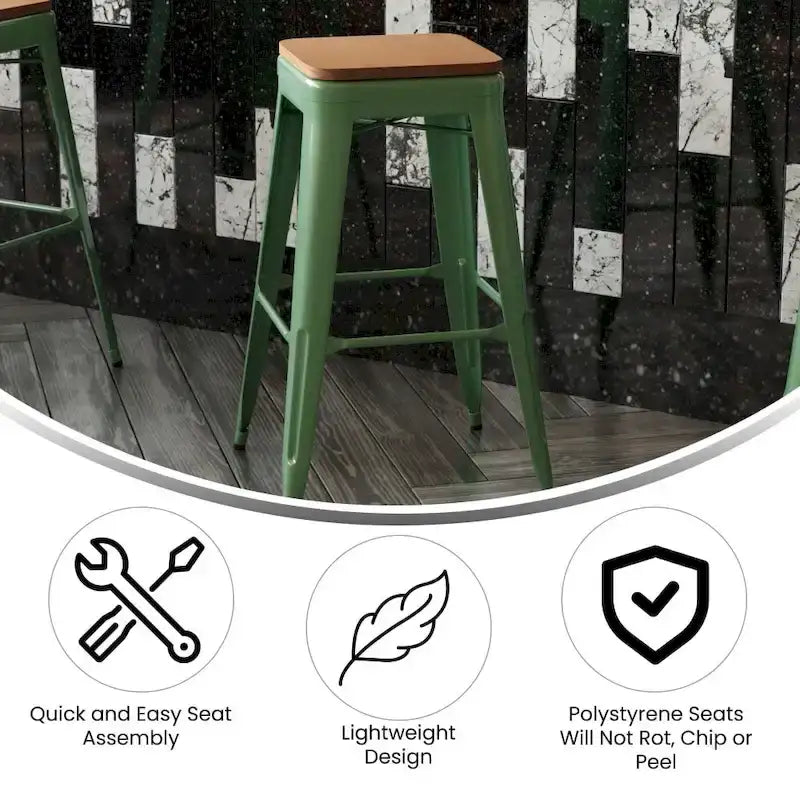 Tabouret de bar sans dossier intérieur/extérieur avec assise en résine de polyéthylène