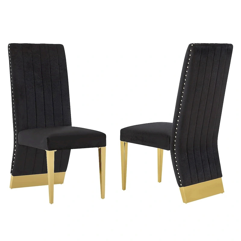 Chaises de salle à manger modernes à dossier haut avec clous décoratifs et pieds en métal poli