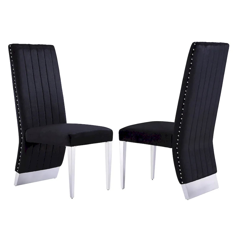 Chaises de salle à manger modernes à dossier haut avec clous décoratifs et pieds en métal poli