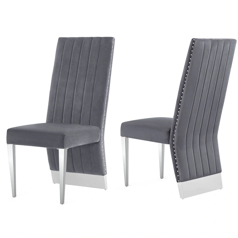 Chaises de salle à manger modernes à dossier haut avec clous décoratifs et pieds en métal poli