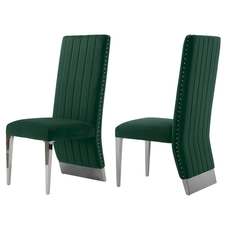 Chaises de salle à manger modernes à dossier haut avec clous décoratifs et pieds en métal poli
