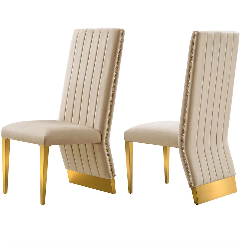 Chaises de salle à manger modernes à dossier haut avec clous décoratifs et pieds en métal poli