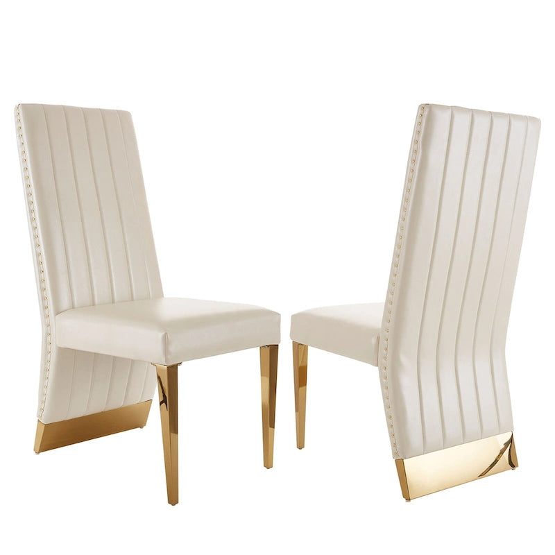 Chaises de salle à manger modernes à dossier haut avec clous décoratifs et pieds en métal poli