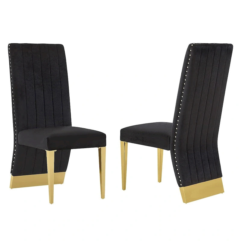 Chaises de salle à manger modernes à dossier haut avec clous décoratifs et pieds en métal poli