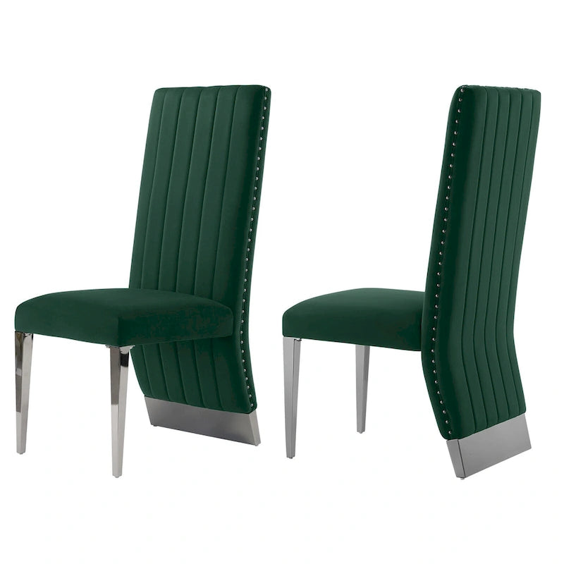 Chaises de salle à manger modernes à dossier haut avec clous décoratifs et pieds en métal poli