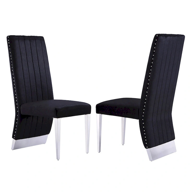 Chaises de salle à manger modernes à dossier haut avec clous décoratifs et pieds en métal poli