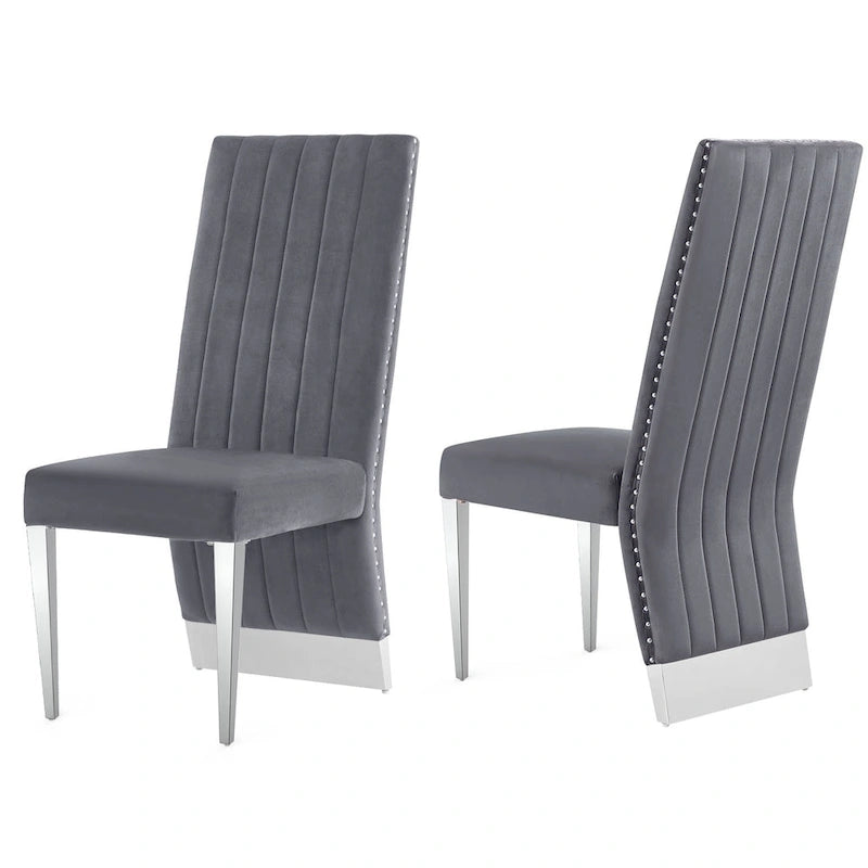 Chaises de salle à manger modernes à dossier haut avec clous décoratifs et pieds en métal poli