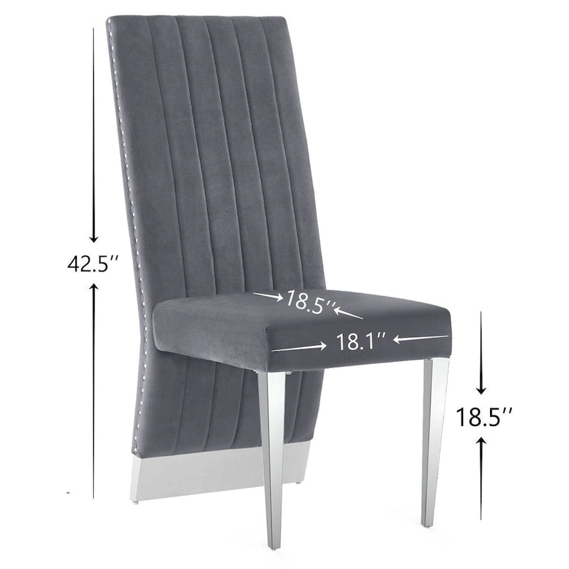 Chaises de salle à manger modernes à dossier haut avec clous décoratifs et pieds en métal poli