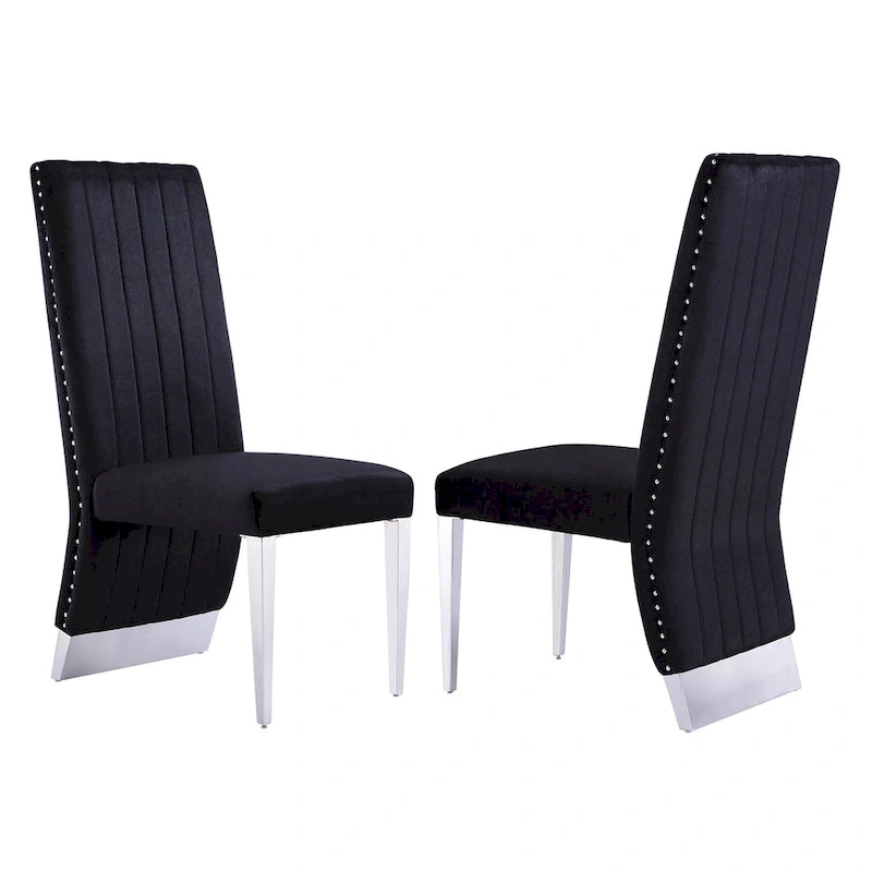 Chaises de salle à manger modernes à dossier haut avec clous décoratifs et pieds en métal poli