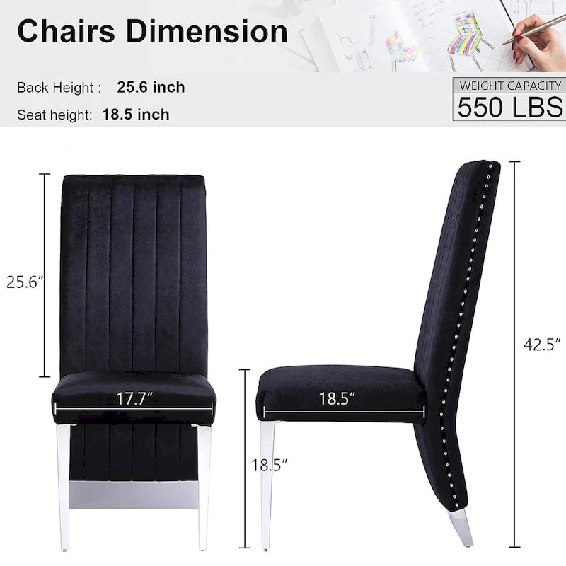 Chaises de salle à manger modernes à dossier haut avec clous décoratifs et pieds en métal poli