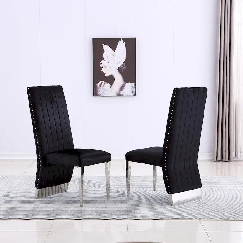 Chaises de salle à manger modernes à dossier haut avec clous décoratifs et pieds en métal poli