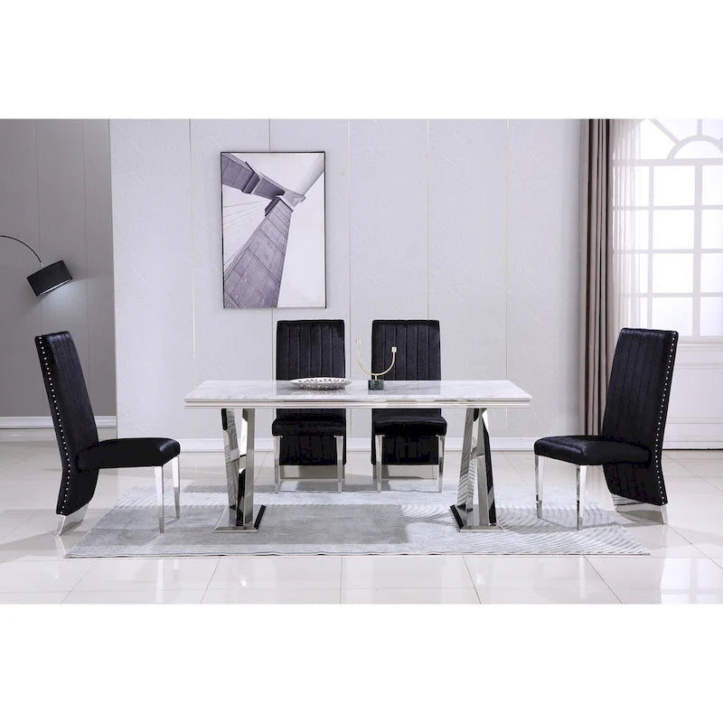 Chaises de salle à manger modernes à dossier haut avec clous décoratifs et pieds en métal poli