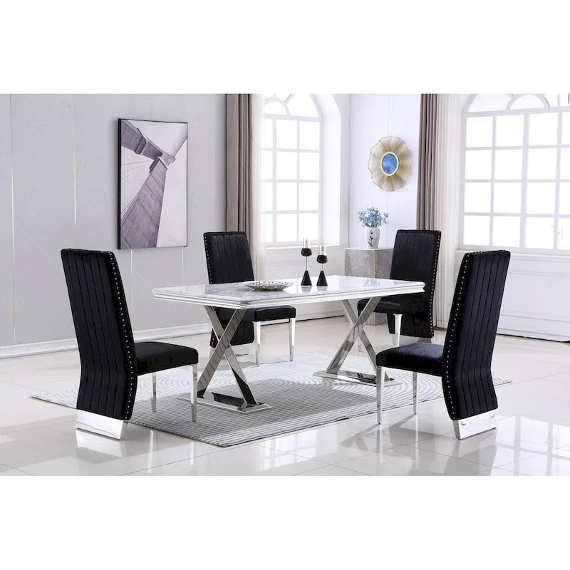 Chaises de salle à manger modernes à dossier haut avec clous décoratifs et pieds en métal poli