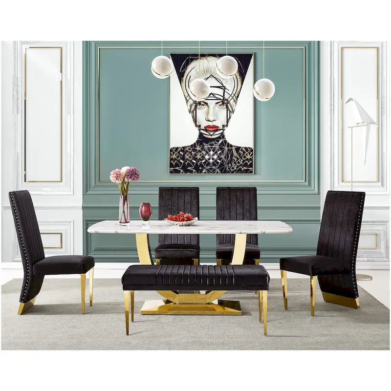 Chaises de salle à manger modernes à dossier haut avec clous décoratifs et pieds en métal poli