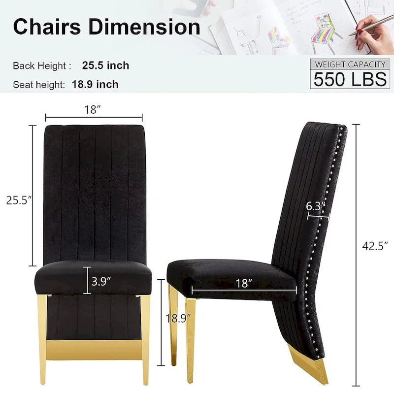 Chaises de salle à manger modernes à dossier haut avec clous décoratifs et pieds en métal poli