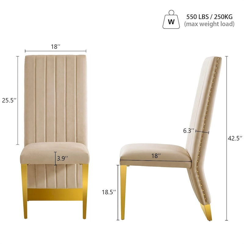 Chaises de salle à manger modernes à dossier haut avec clous décoratifs et pieds en métal poli