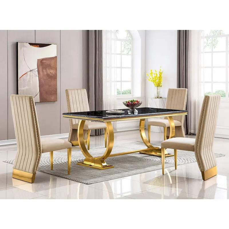 Chaises de salle à manger modernes à dossier haut avec clous décoratifs et pieds en métal poli