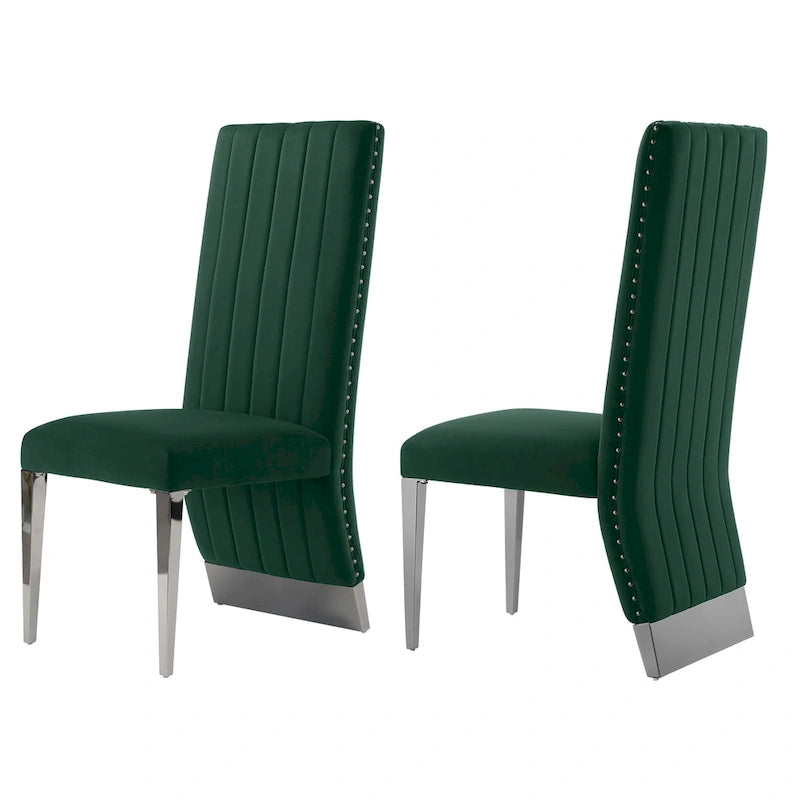Chaises de salle à manger modernes à dossier haut avec clous décoratifs et pieds en métal poli