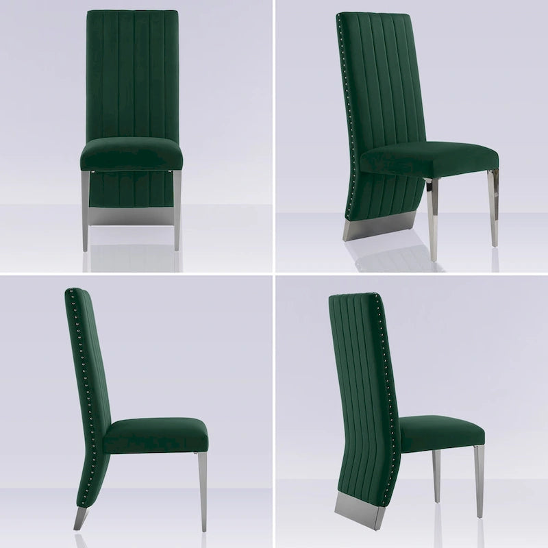 Chaises de salle à manger modernes à dossier haut avec clous décoratifs et pieds en métal poli