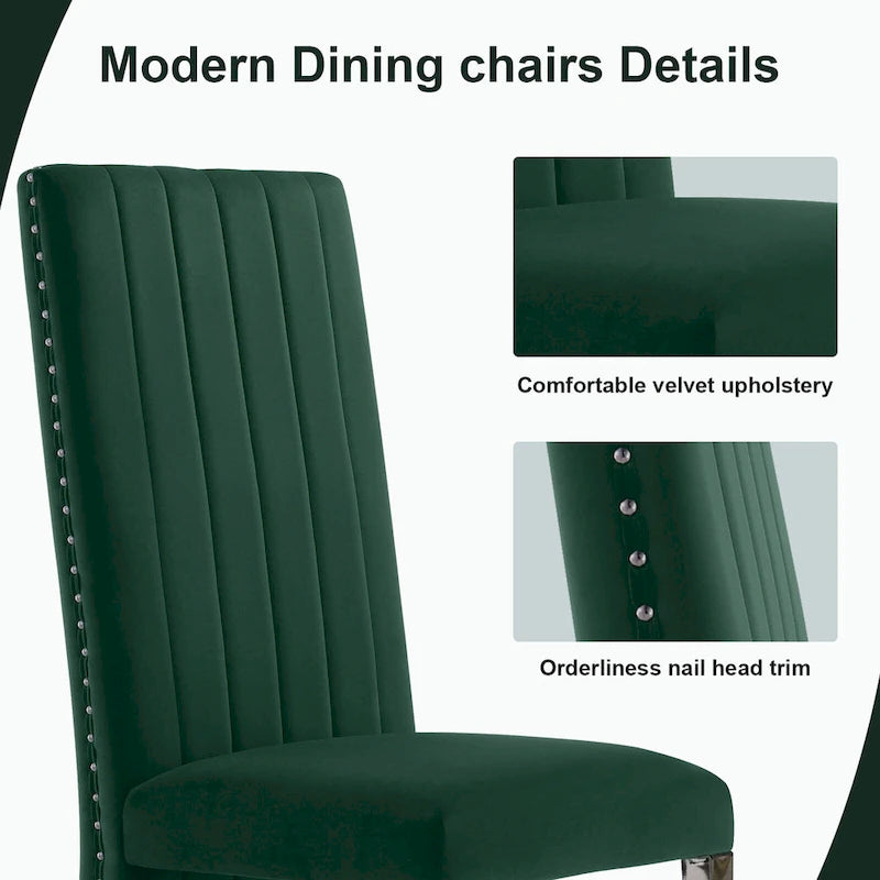 Chaises de salle à manger modernes à dossier haut avec clous décoratifs et pieds en métal poli