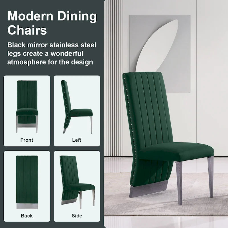 Chaises de salle à manger modernes à dossier haut avec clous décoratifs et pieds en métal poli