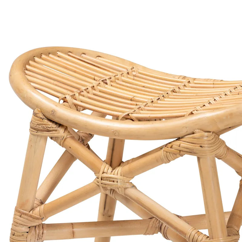 Repose-pieds en rotin marron naturel bohème moderne