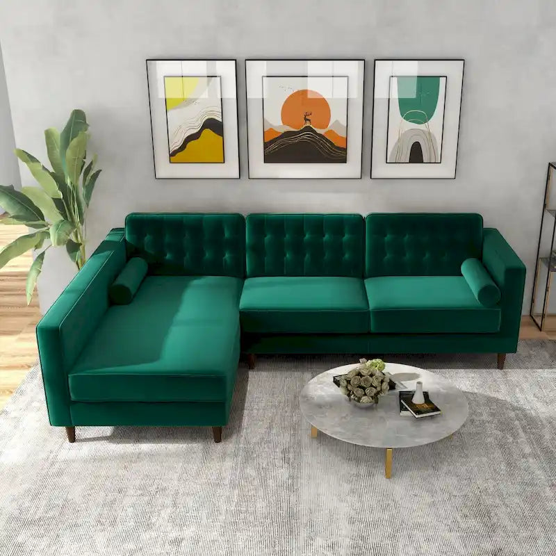 Canapé d'angle en velours capitonné moderne pour salon, vert
