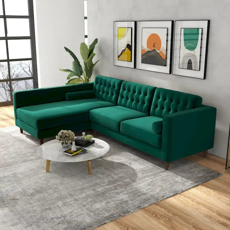 Canapé d'angle en velours capitonné moderne pour salon, vert