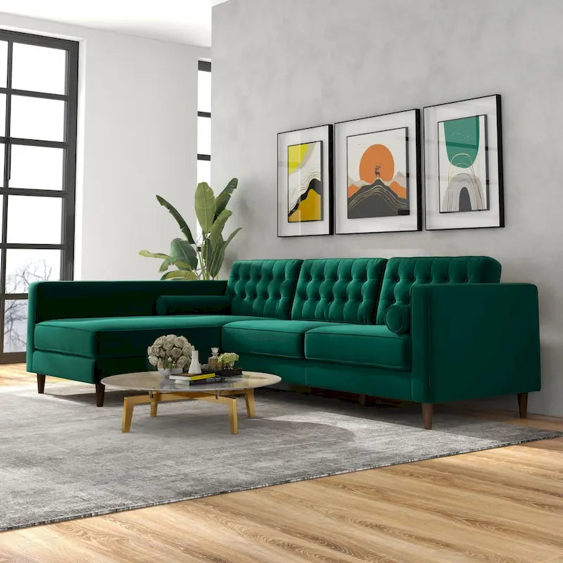 Canapé d'angle en velours capitonné moderne pour salon, vert