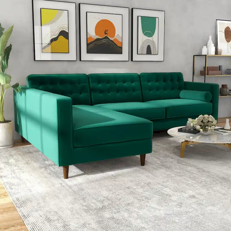 Canapé d'angle en velours capitonné moderne pour salon, vert