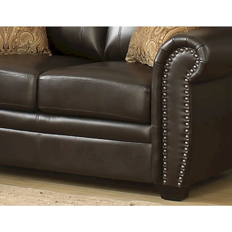 Causeuse fixe traditionnelle en cuir marron