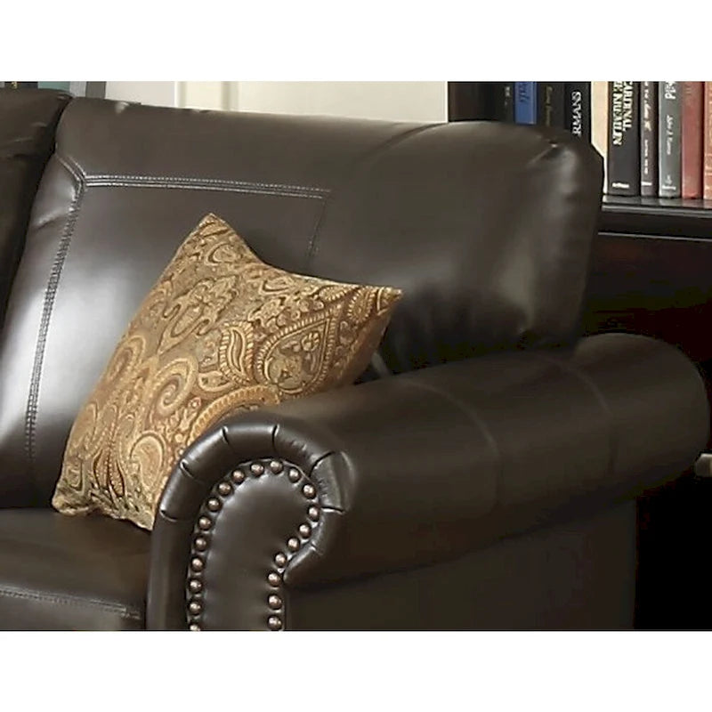 Causeuse fixe traditionnelle en cuir marron
