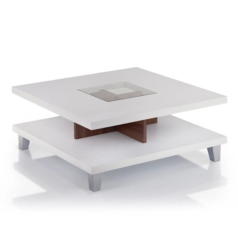 Table basse profil bas moderne avec insert en verre de 32 po, blanche