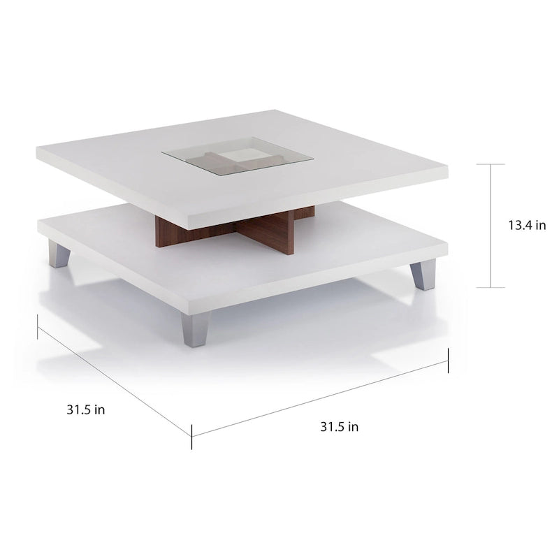 Table basse profil bas moderne avec insert en verre de 32 po, blanche