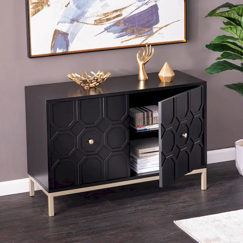 Contemporary Decorative 2-Door Buffet Accent Cabinet with Gold Hardware