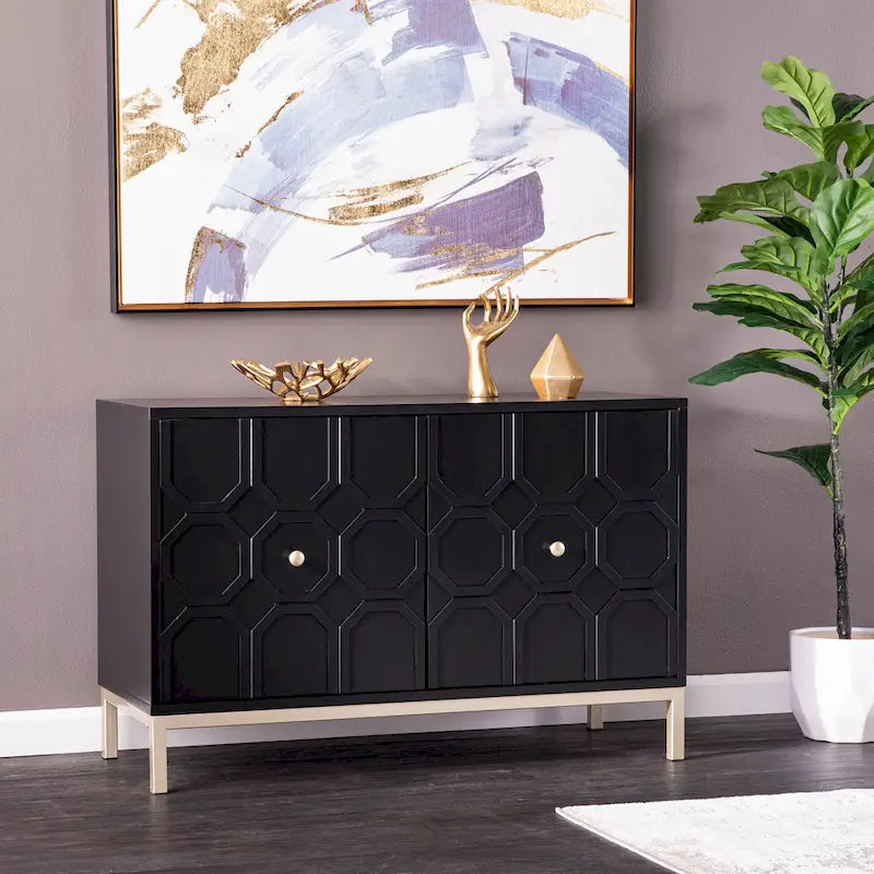 Contemporary Decorative 2-Door Buffet Accent Cabinet with Gold Hardware