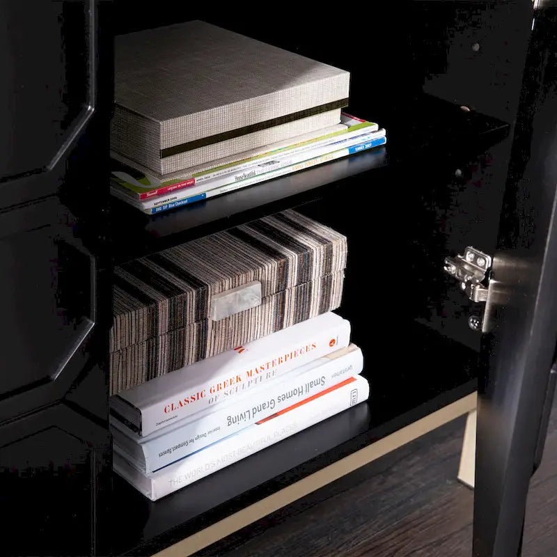 Meuble d'appoint buffet contemporain à 2 portes avec quincaillerie dorée