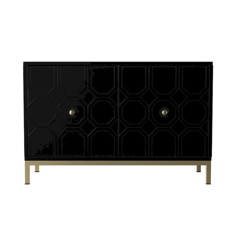 Meuble d'appoint buffet contemporain à 2 portes avec quincaillerie dorée