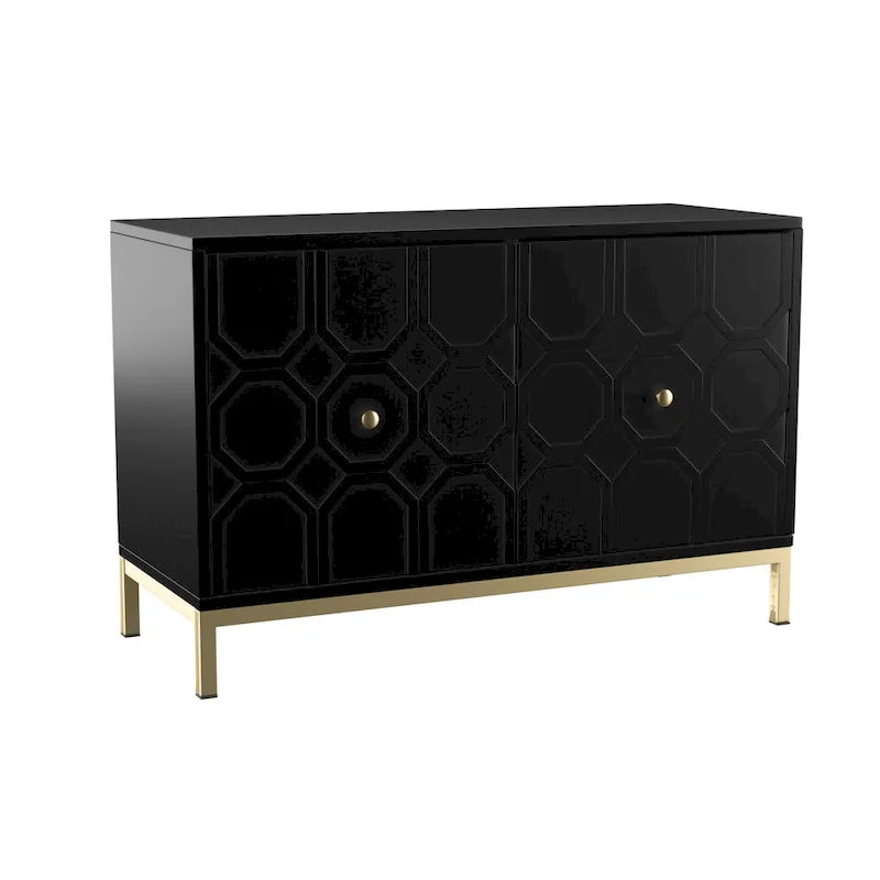 Meuble d'appoint buffet contemporain à 2 portes avec quincaillerie dorée