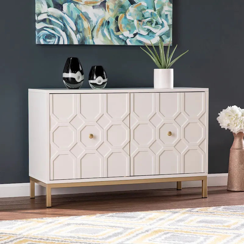 Meuble d'appoint buffet contemporain à 2 portes avec quincaillerie dorée