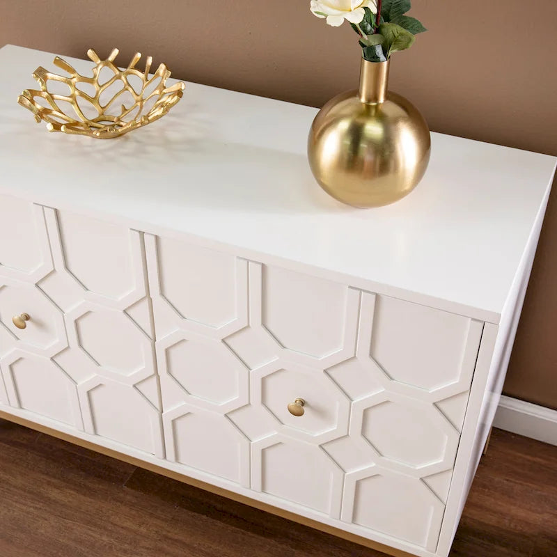 Meuble d'appoint buffet contemporain à 2 portes avec quincaillerie dorée