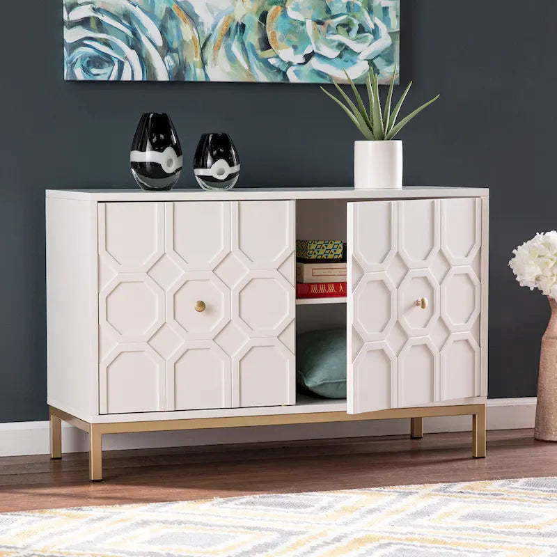Meuble d'appoint buffet contemporain à 2 portes avec quincaillerie dorée