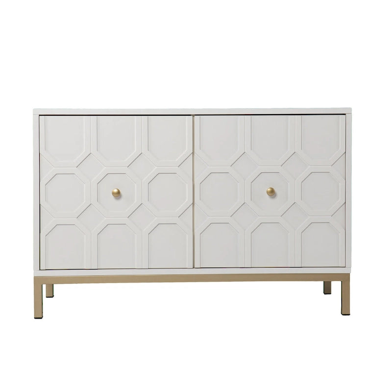 Meuble d'appoint buffet contemporain à 2 portes avec quincaillerie dorée