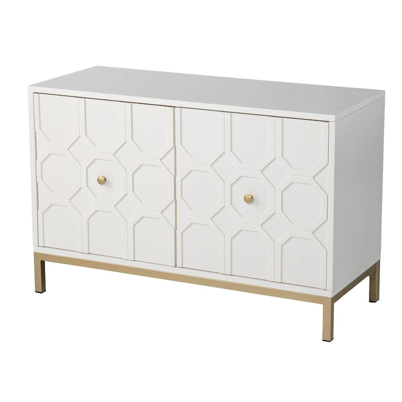 Meuble d'appoint buffet contemporain à 2 portes avec quincaillerie dorée